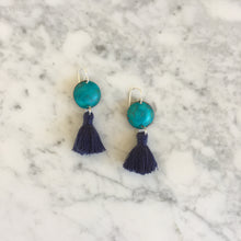 Load image into Gallery viewer, Tiny Turquoise + Indigo Tassel Earrings