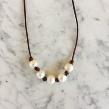 Load image into Gallery viewer, Five Pearl + Leather Necklace