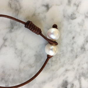 Simple Pearl + Leather Bracelet