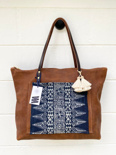 Large Indigo + Tumbleweed Tote with Zipper