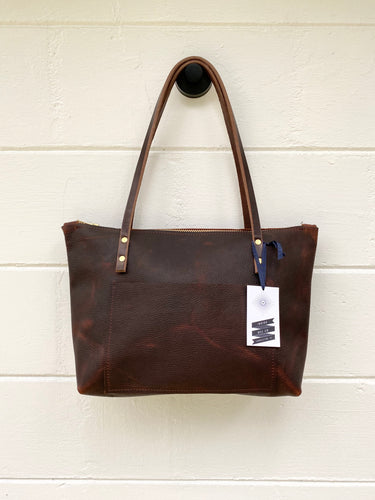 Small Worn Saddle Barn Tote with Outside Pocket and Zipper