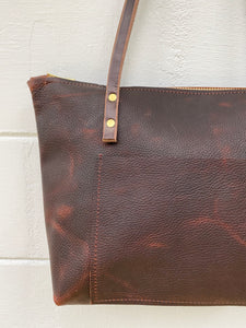 Small Worn Saddle Barn Tote with Outside Pocket and Zipper