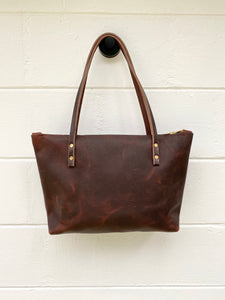 Small Worn Saddle Barn Tote with Outside Pocket and Zipper