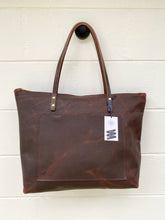 Load image into Gallery viewer, Large Worn Saddle Barn Tote with Outside Pocket and Zipper