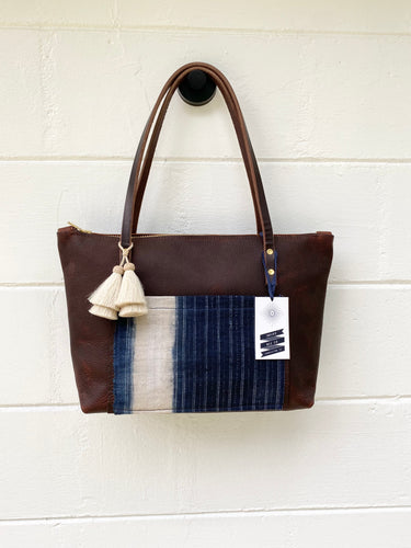 Small Indigo + Worn Saddle Tote with Zipper