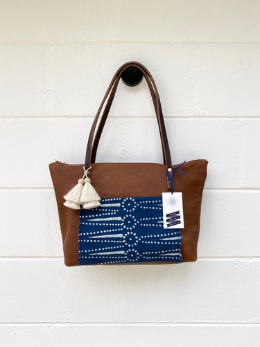 Small Indigo + Tumbleweed Tote with Zipper