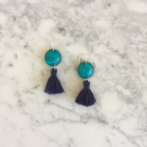Tiny Turquoise + Indigo Tassel Earrings
