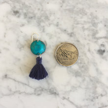Load image into Gallery viewer, Tiny Turquoise + Indigo Tassel Earrings