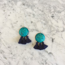 Load image into Gallery viewer, Turquoise + Indigo Tassel Earrings