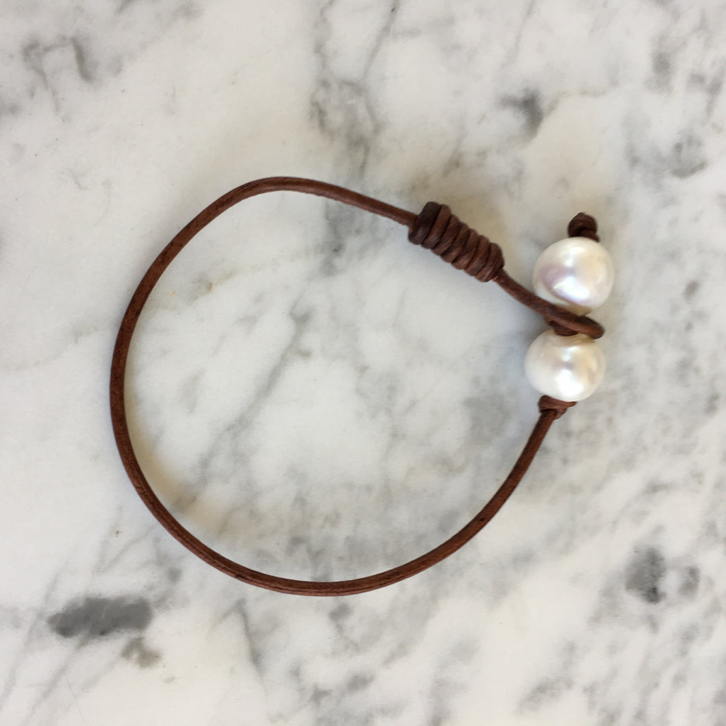 Simple Pearl + Leather Bracelet