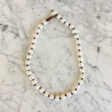 Load image into Gallery viewer, Pearl + Leather Knot Necklace