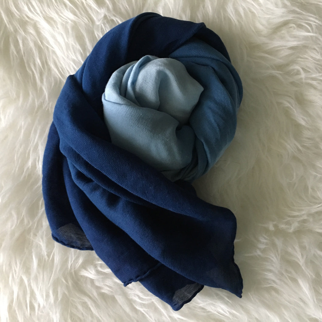 handmade indigo scarf, dipped dyed indigo scarf