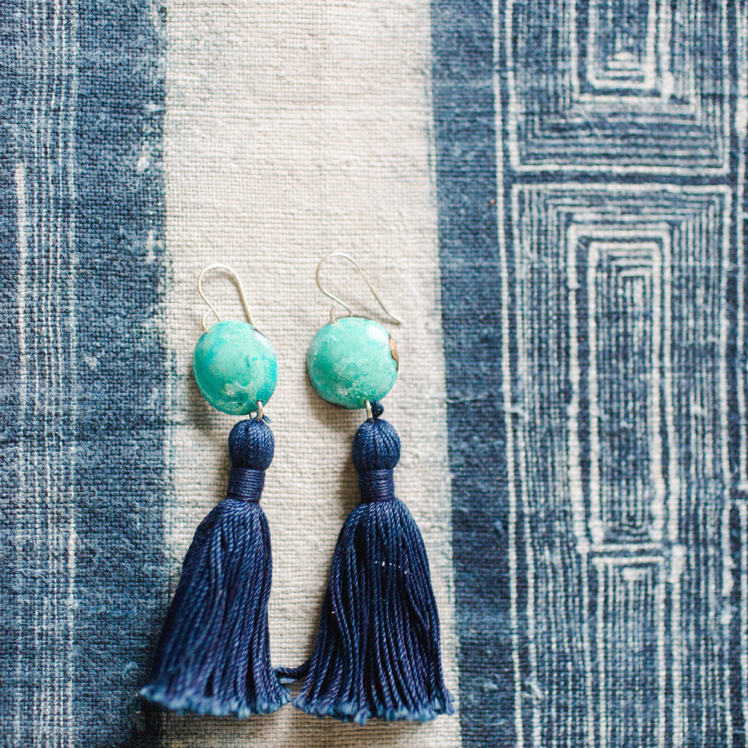 Turquoise + Indigo Tassel Earrings