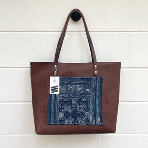 One of a Kind - Large Barn Tote with Indigo - Bay Brown